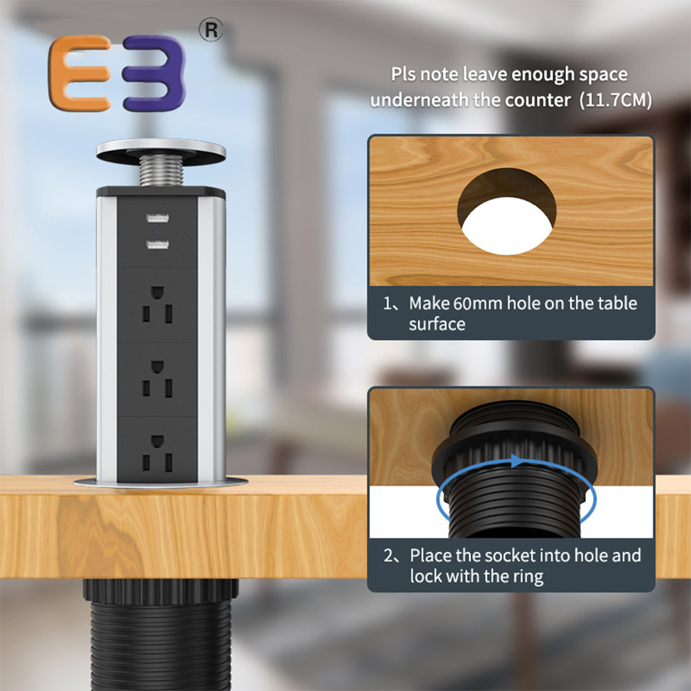 US Outlet Desktop Build-in Pop Up Power Strip