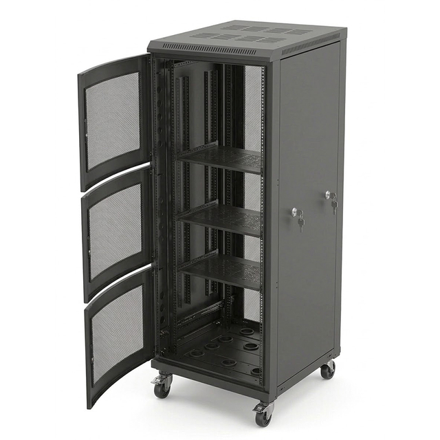 3-priehradkov&aacute; 42U serverov&aacute; rackov&aacute; skriňa 800x1000 | Sieťov&aacute; skriňa s 9-n&aacute;sobn&yacute;m profilom a sieťov&yacute;mi dverami ARC 
