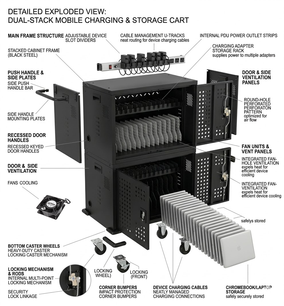 32 Way Charging Cart for Laptops & Chromebooks with Smart Charging Options
