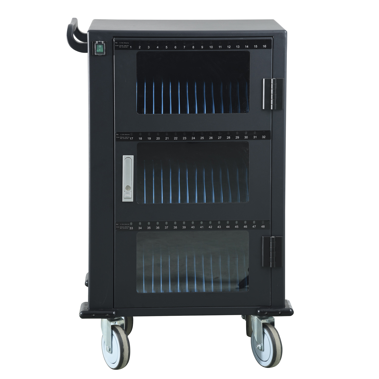 48 Way Glass Door DC Charging Trolley with Handle Lock Compatible with iPads Phones Tablets