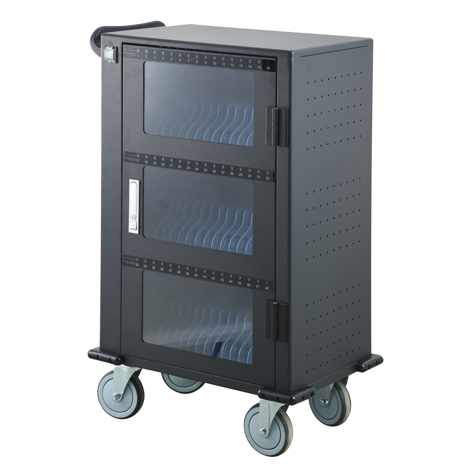 48 Way Glass Door DC Charging Trolley with Handle Lock Compatible with iPads Phones Tablets