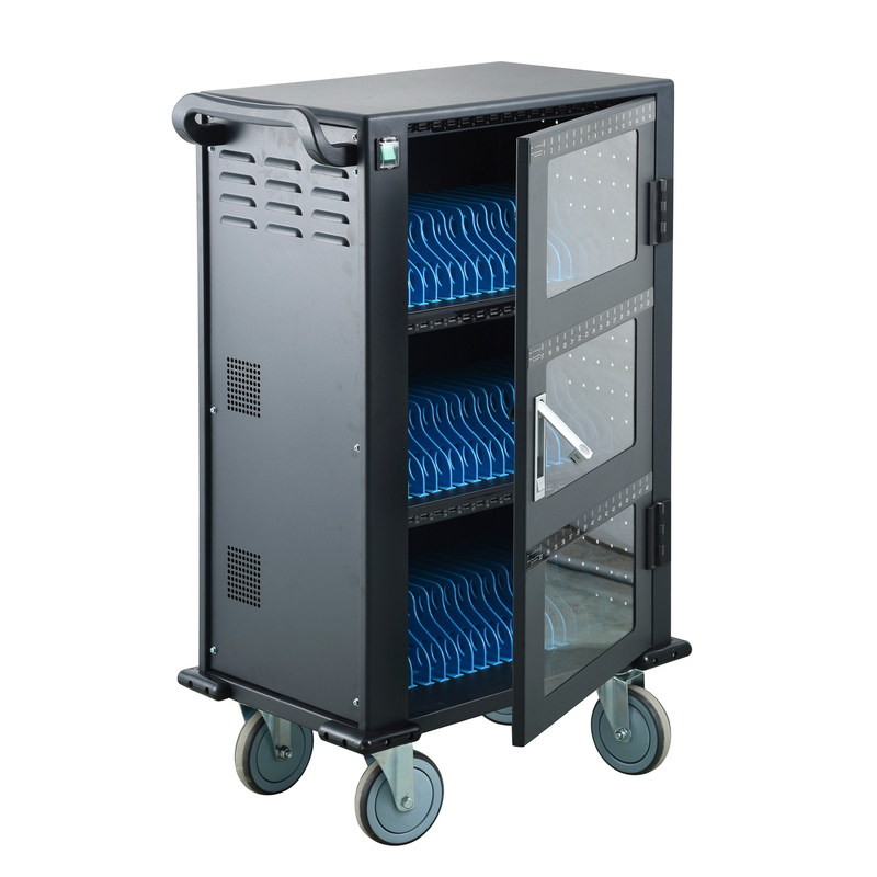 48 Way Glass Door DC Charging Trolley with Handle Lock Compatible with iPads Phones Tablets