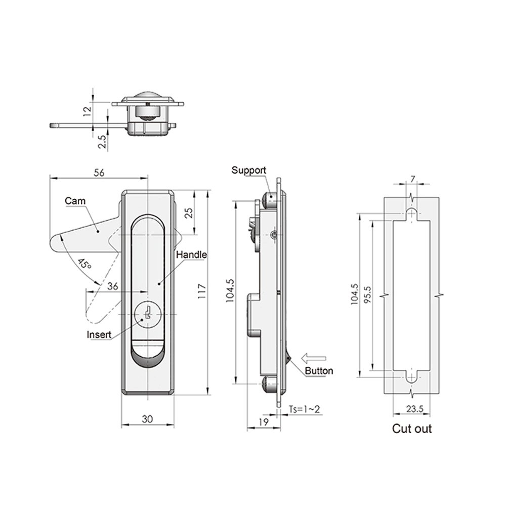 Zinc Plated Handle Lock For Network Cabinet