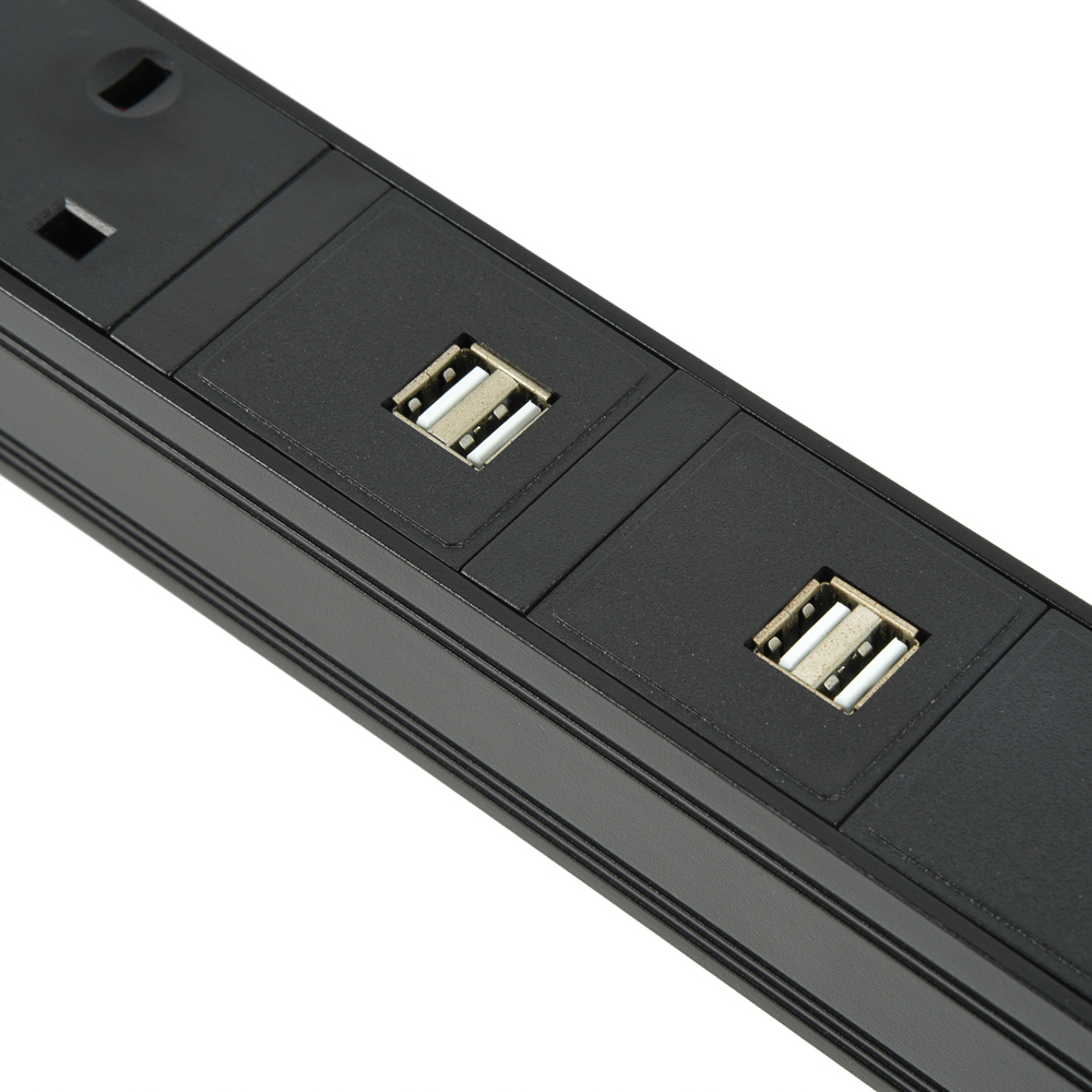 1U Rack PDU with 3-way UK Sockets & Integrated USB Charging Ports