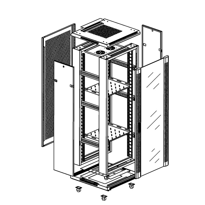 19 inch glass door floor stand server enclosure with rear mesh door