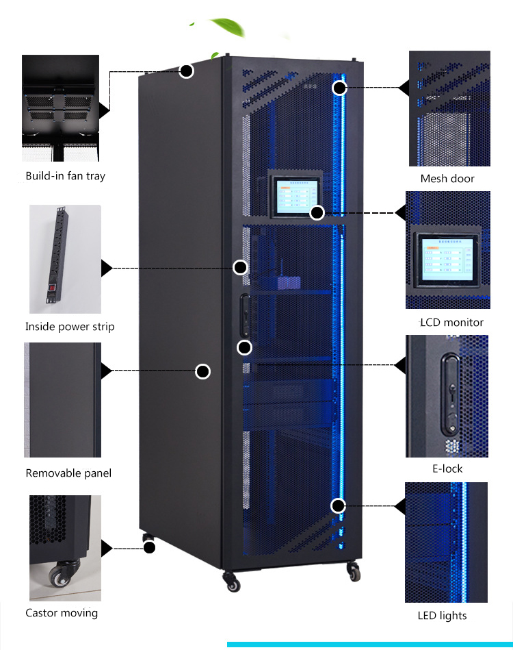 Intelligent 19" server rack cabinet with LCD screen for remotely monitor and control