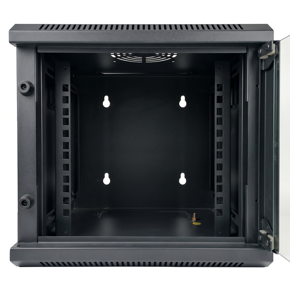 10-Inch Wall Mount Network Cabinet – Compact SOHO Mini Server Rack Enclosure with Toughened Glass Door & Removable Side Panels (RAL9005 Black)