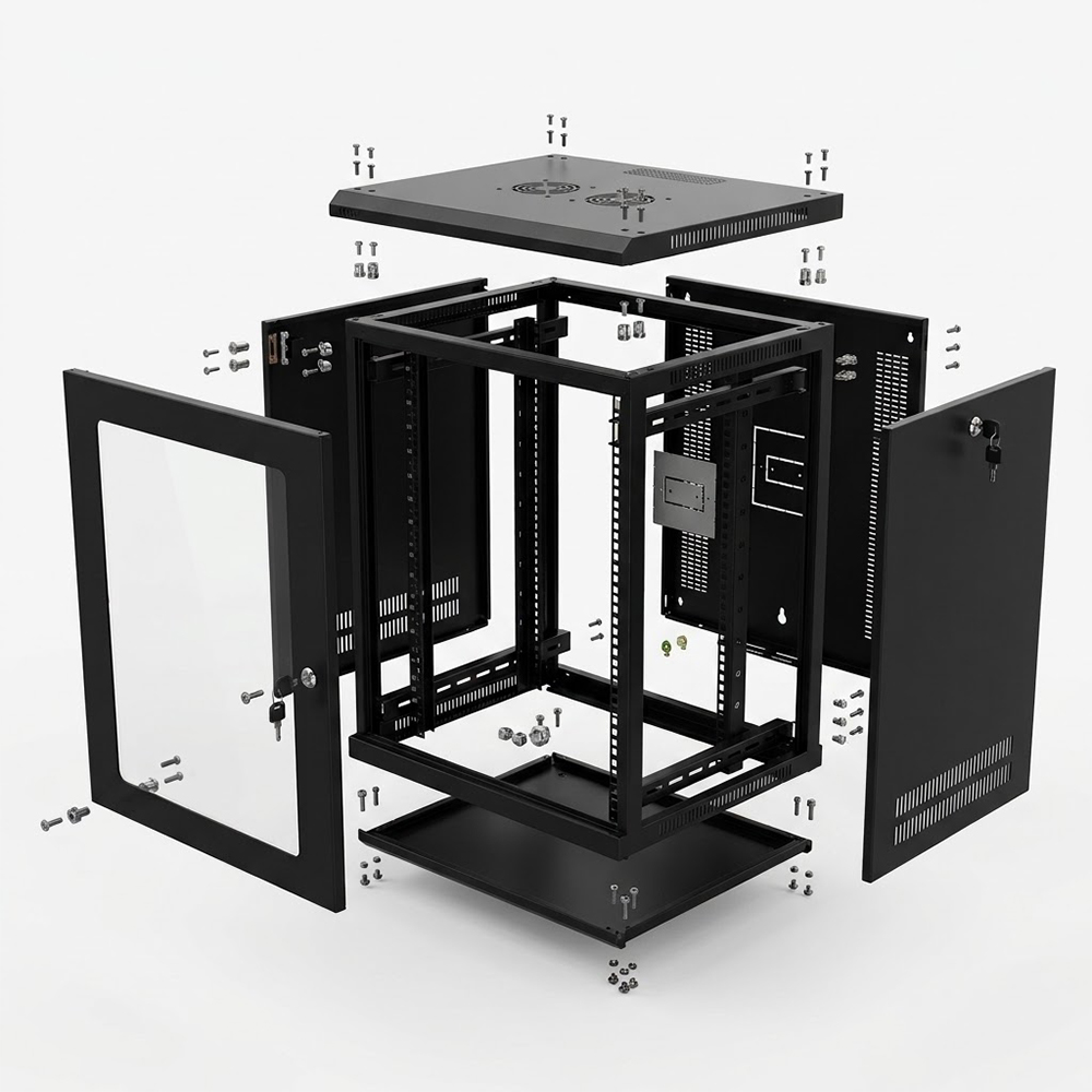 19inch Wall Mount Network Data Cabinet with Frame Type Glass Door And S-type Rails