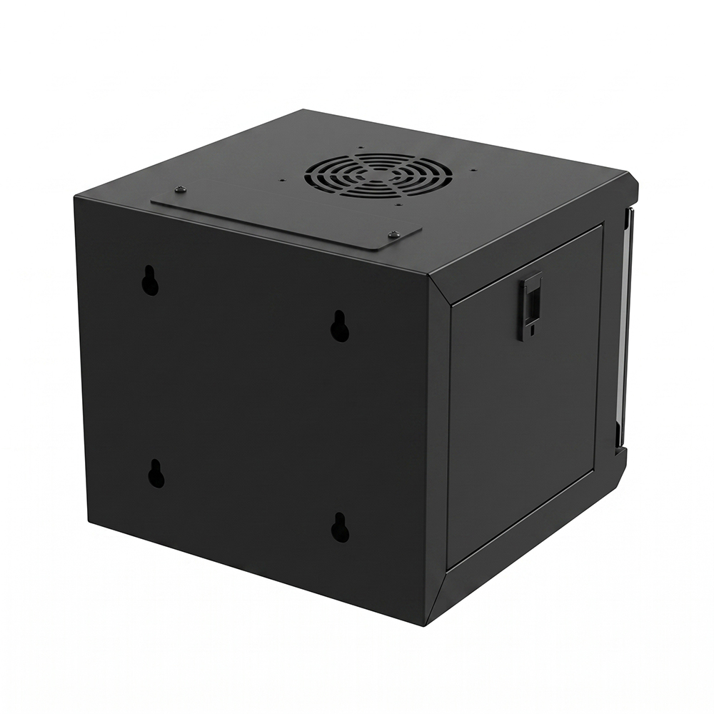 10-Inch Wall Mount Network Cabinet – Compact SOHO Mini Server Rack Enclosure with Toughened Glass Door & Removable Side Panels (RAL9005 Black)