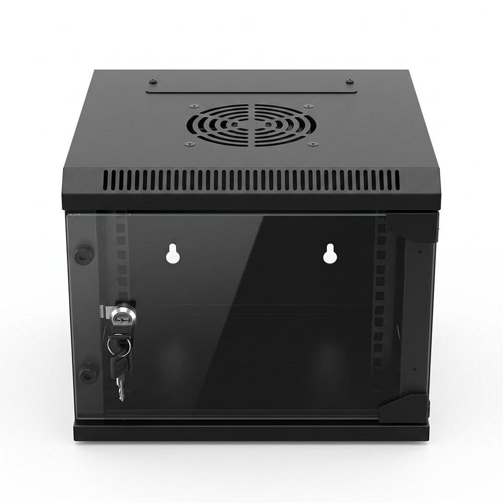 10-Inch Wall Mount Network Cabinet – Compact SOHO Mini Server Rack Enclosure with Toughened Glass Door & Removable Side Panels (RAL9005 Black)