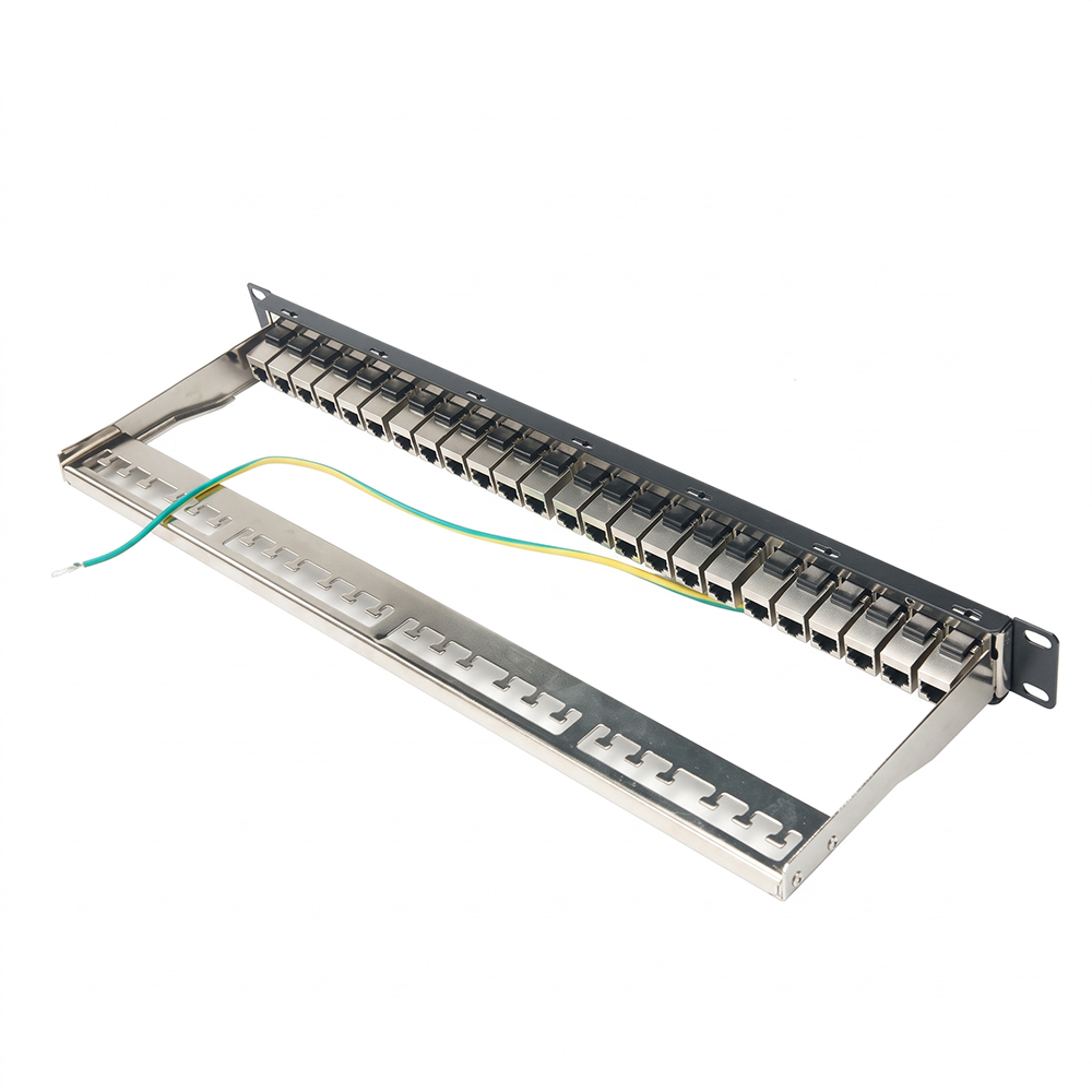 24-Port 1U Cat6A STP Feed-Through Patch Panel | 19" Shielded RJ45 Inline Coupler Panel - WebiT