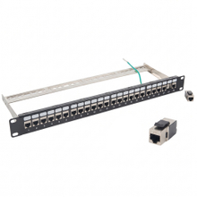 24-Port 1U Cat6A STP Feed-Through Patch Panel | 19" Shielded RJ45 Inline Coupler Panel - WebiT