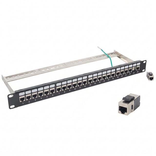 24-Port 1U Cat6A STP Feed-Through Patch Panel | 19" Shielded RJ45 Inline Coupler Panel - WebiT