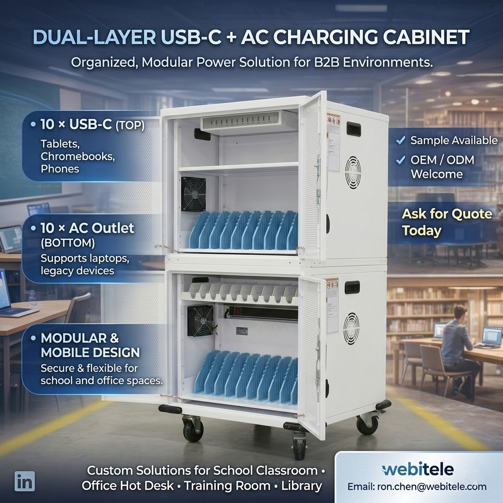 20-port Webit basic Series Charging Cabinet – Secure AC & USB-C Charging Solution