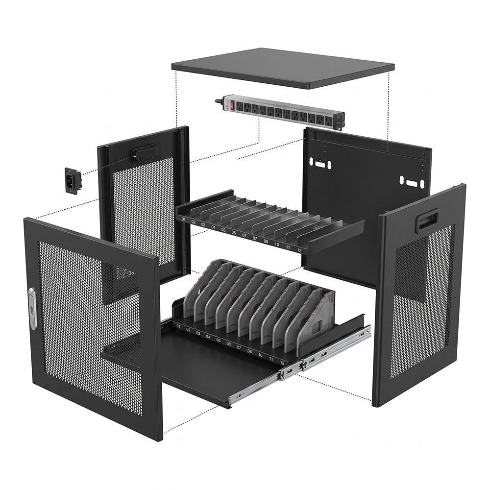 12-Device Charging Cabinet Mini Size for Laptop & Chromebook 110/220V AC | WebiT WB-CC-XS