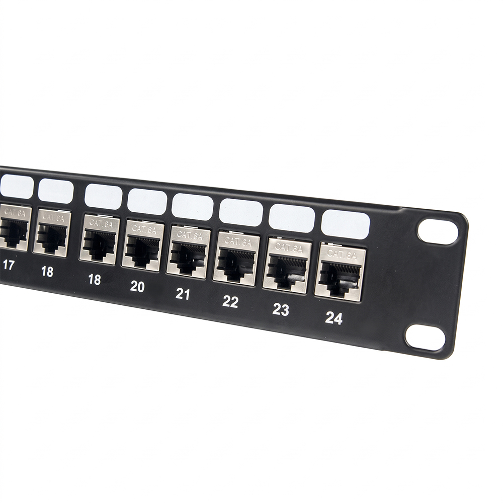 24-Port 1U Cat6A STP Feed-Through Patch Panel | 19" Shielded RJ45 Inline Coupler Panel - WebiT